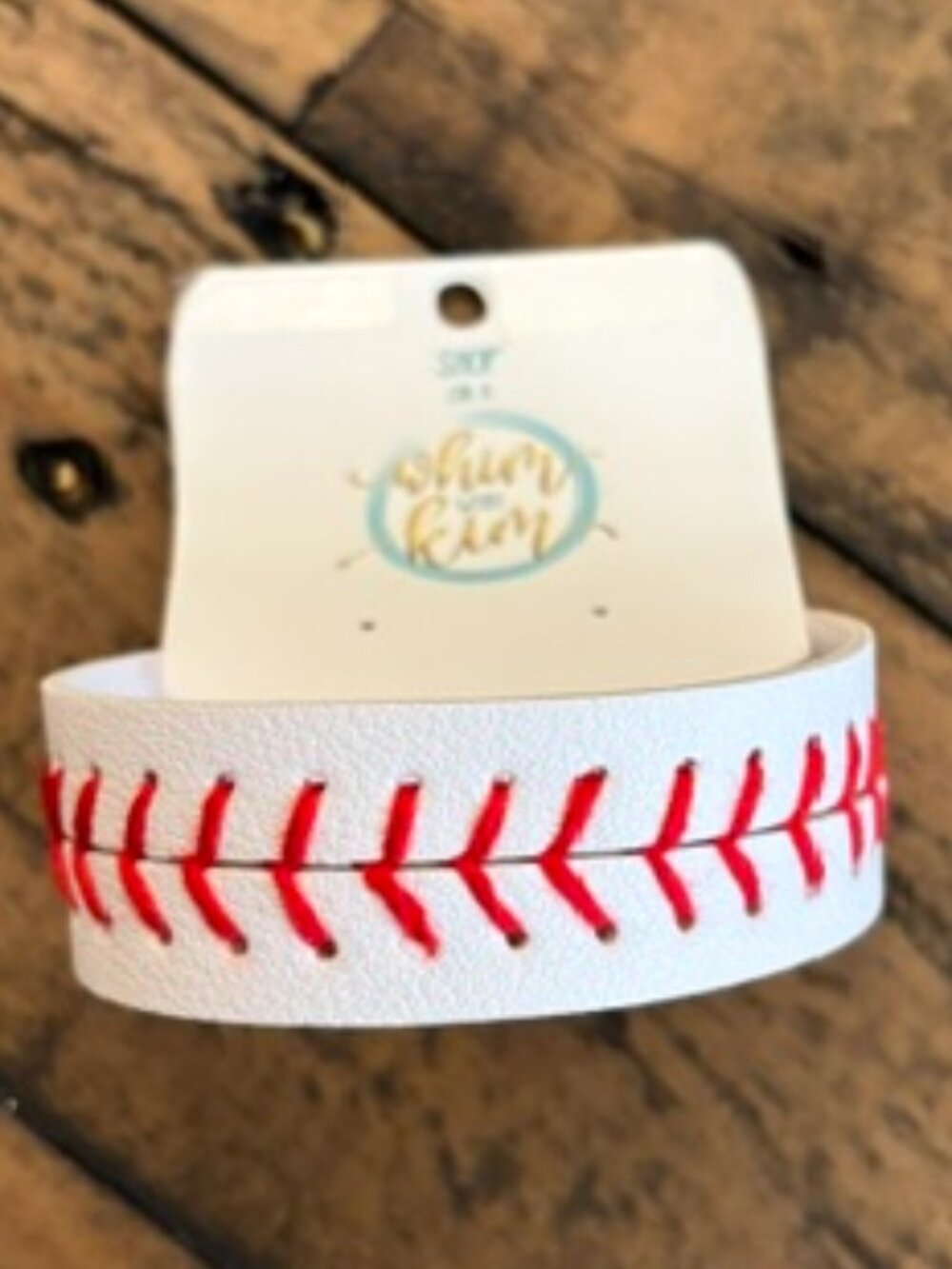 Baseball Leather Snap Bracelet Red White Stitched Game Day Sports